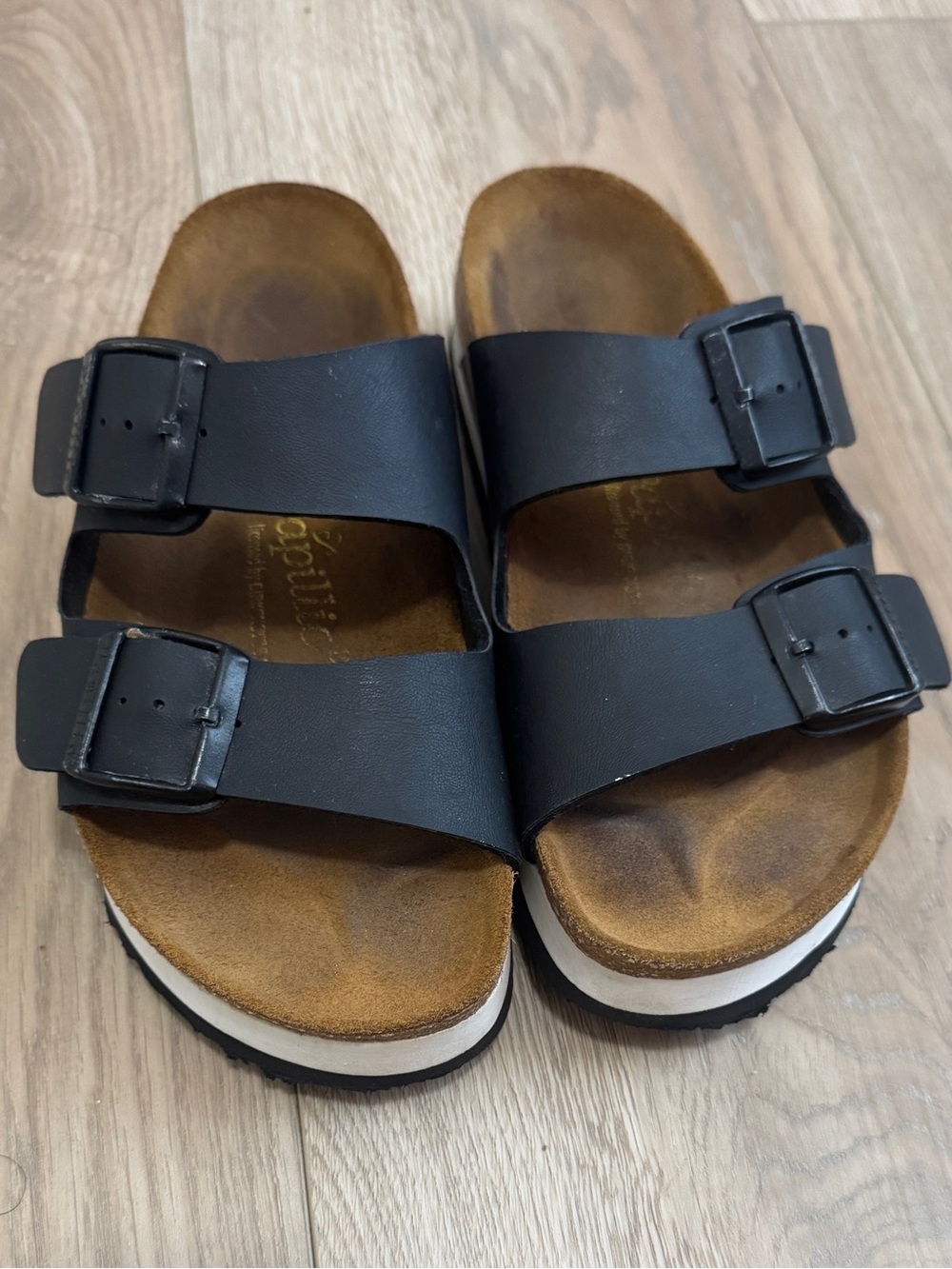 Papillio Birkenstock Sandals Womens Platform Chunky Lug Sole Black White Trim 7 - Picture 3 of 14